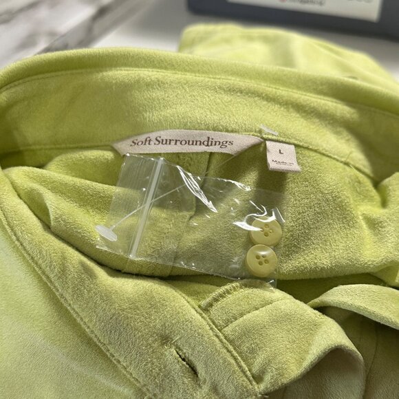 Soft Surroundings sz L chartreuse green polyester sueded button front tunic top - Picture 3 of 5